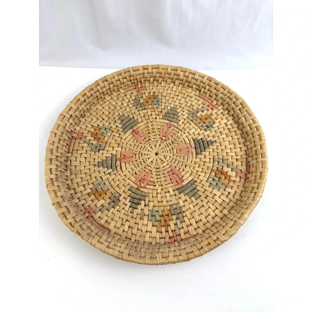 Vtg Southwest Native American Style‎ Basket Tray Papago Tohono Oodham Woven 16